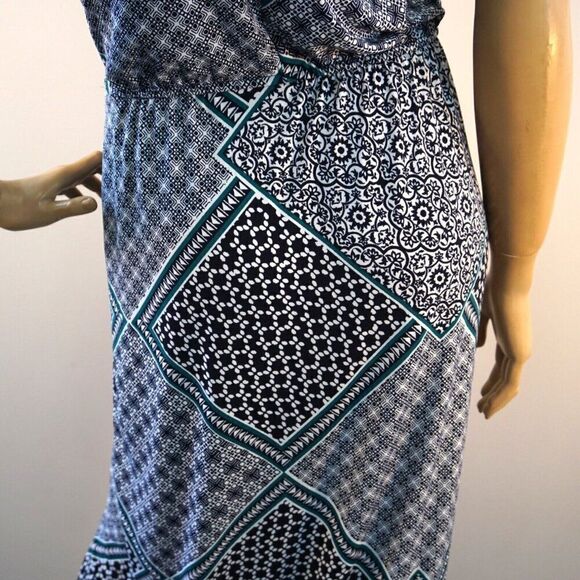 En Focus Studio Maxi Dress Womens Size 4 Sleeveless Green And Black Geo Print - Picture 8 of 12
